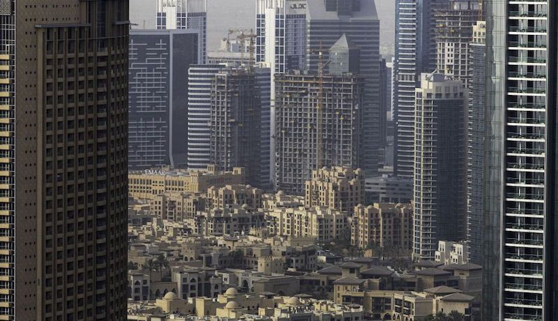 Dubai Skyscrapers surround the Old Town Island residential area